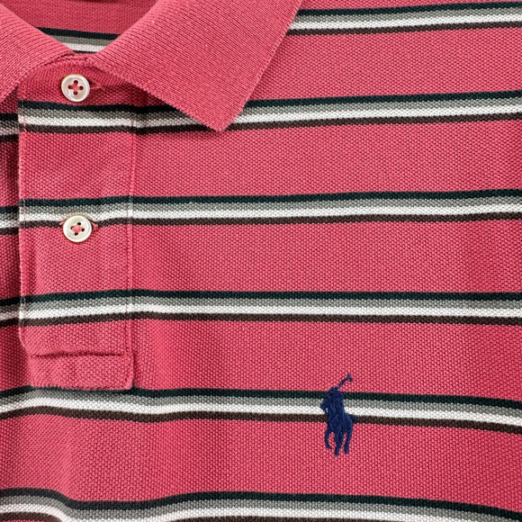 POLO Ralph Lauren MENS L Classic Fit MESH Stripe Polo PREPPY Short Sleeve Shirt - Picture 4 of 8